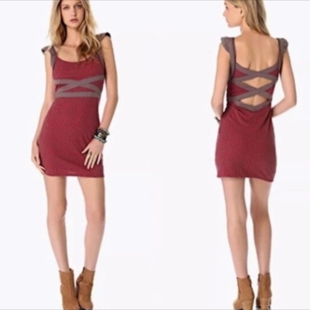 Free People Cross My Heart Red Bodycon Dress Womens Size S